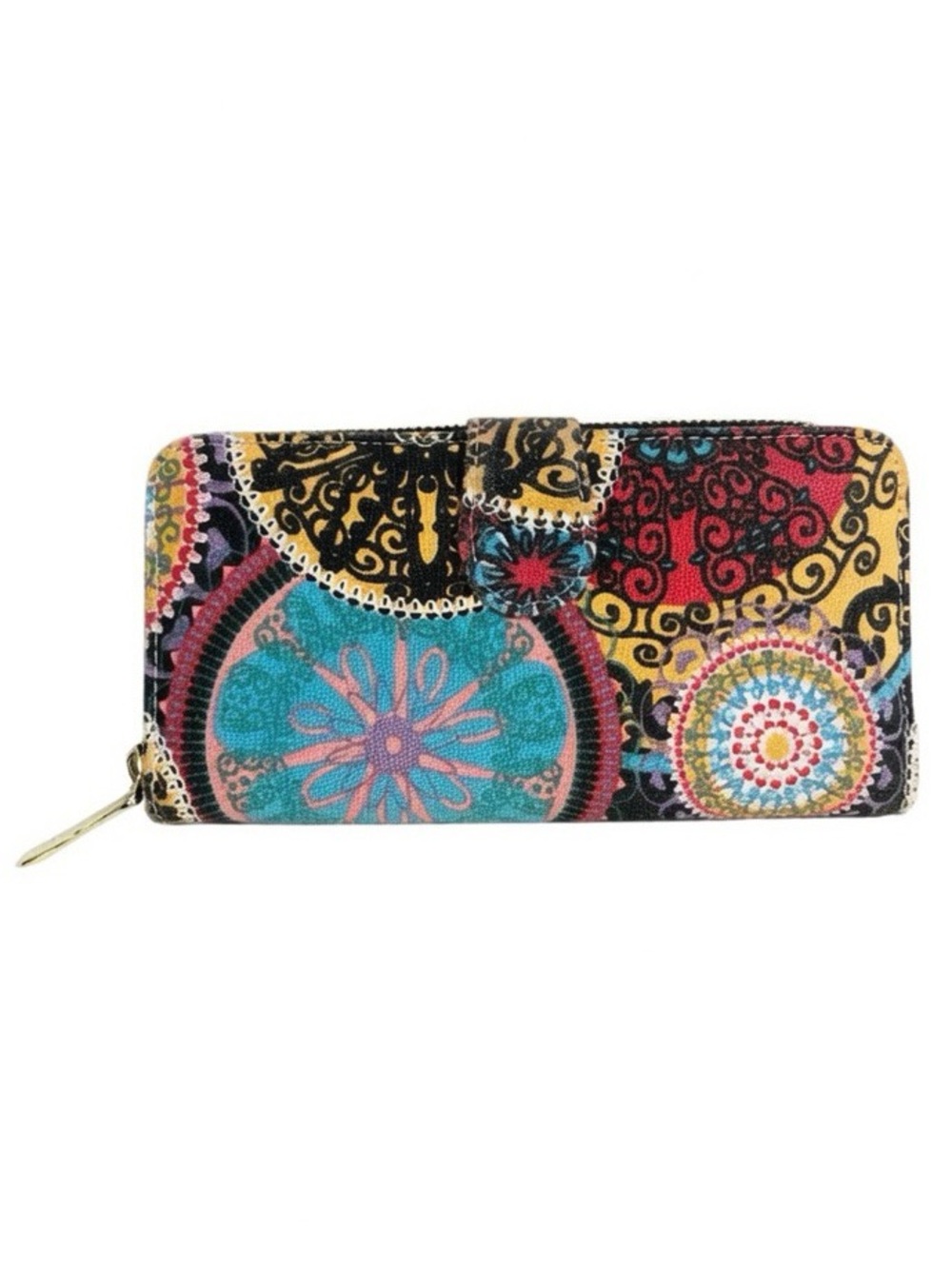 LoveShe Vibrant Multicolor Mandala Zip Around Wallet Boho Patchwork Floral